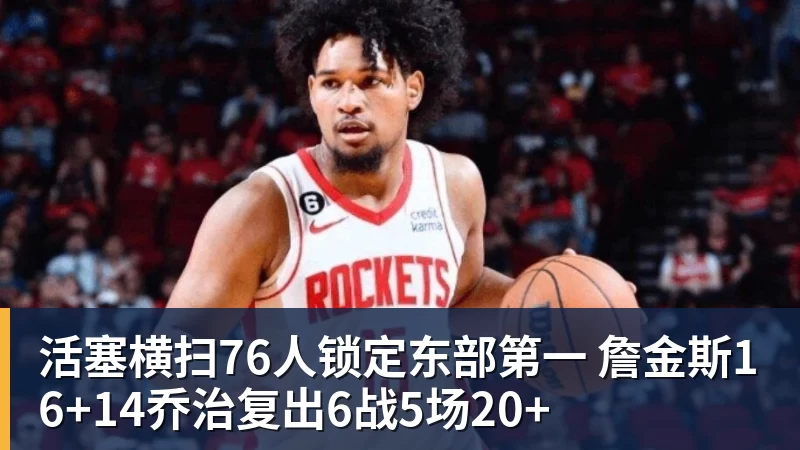 活塞横扫76人锁定东部第一 詹金斯16+14乔治复出6战5场20+ 活塞横扫76人锁定东部第一 詹金斯16+14乔治复出6战5场20+