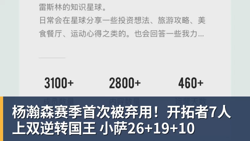 杨瀚森赛季首次被弃用！开拓者7人上双逆转国王 小萨26+19+10